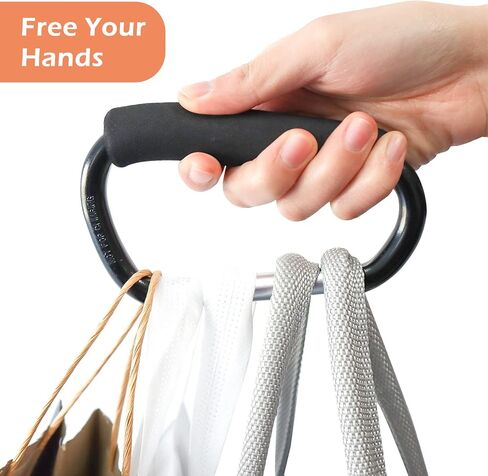 JIALEEY Grocery Bag Shopping Bag Holder Handle Carrier Tool Multi Purpose Snap Hook Stroller Hook Set Organizer Accessories with Soft Foam Grip for Hanging, Pack of 2, Black in Saudi Arabia
