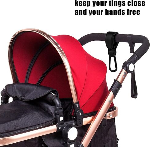 KINBOM Stroller Hooks, Carriage Hooks for Bag, 2pcs Mommy Bag Hook Stroller Organizer Hook Clip Heavy Duty Stroller Clip for Bags Hanging Shopping Diaper Bags (Black) in Kuwait