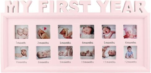 إطارات صور الأطفال من ESTAMICO تذكار لصور My First Year لذاكرة الطفل من 1 إلى 12 شهرًا، وردي in Kuwait