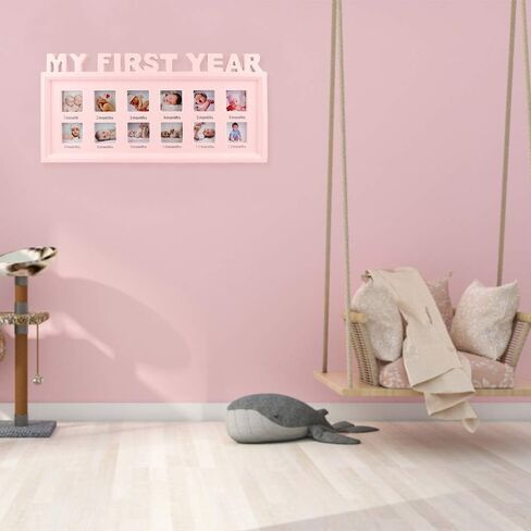 إطارات صور الأطفال من ESTAMICO تذكار لصور My First Year لذاكرة الطفل من 1 إلى 12 شهرًا، وردي in Kuwait