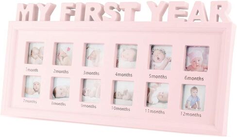 إطارات صور الأطفال من ESTAMICO تذكار لصور My First Year لذاكرة الطفل من 1 إلى 12 شهرًا، وردي in Kuwait