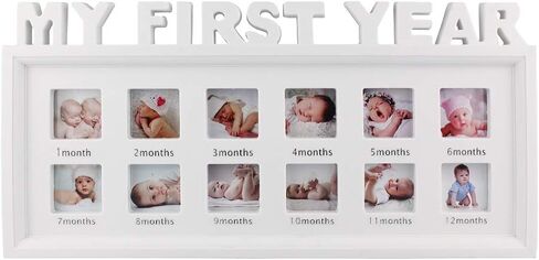 إطارات صور الأطفال من ESTAMICO تذكار لصور My Frist Year لذاكرة الطفل من عمر 1 إلى 12 شهرًا، باللون الأبيض in Kuwait