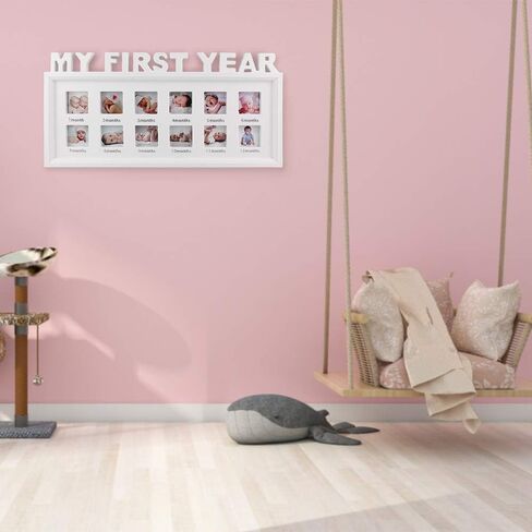 إطارات صور الأطفال من ESTAMICO تذكار لصور My Frist Year لذاكرة الطفل من عمر 1 إلى 12 شهرًا، باللون الأبيض in Kuwait