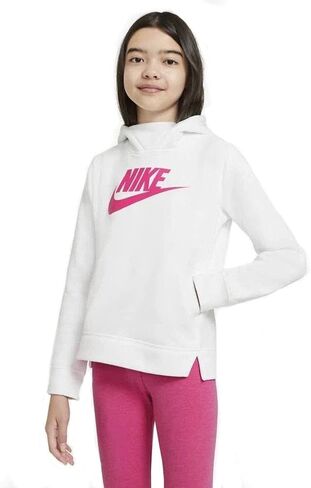Nike Girls NSW Pullover Hoodie (Large, White/Pinksicle) in Saudi Arabia