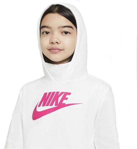 Nike Girls NSW Pullover Hoodie (Large, White/Pinksicle) in Saudi Arabia