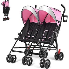 HONEY JOY Double Stroller, Compact Lightweight Stroller Side by Side, Adjustable Canopy, Cup Holder & Storage Bag, Travel Stroller for Airplane, Foldable Twin Umbrella Stroller for Infant and Toddler in Saudi Arabia