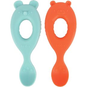 Nuby 2-Pack Silicone Easy Grip Animal Character Spoons - 6+ Months in Saudi Arabia