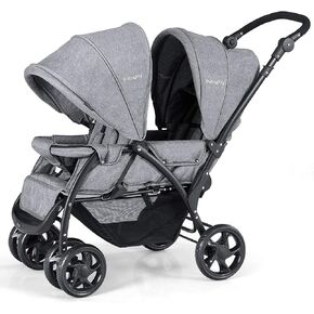 BABY JOY Double Stroller, Foldable Lightweight Twin Stroller with Tandem Seating, Adjustable Backrest/Canopy/Footrest, 5-Point Harness, Storage Basket, Newborn and Toddler (Black) in Saudi Arabia