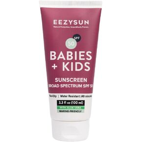 EEZYSUN SPF50 Sunscreen for Babies & Kids - Mineral Sunscreen for Face - Dermatologically Tested for Sensitive Skin - Contains Aloe Vera, Sweat/Water Resistant, Cruelty-Free, Reef Safe Sunscreen (3.3 FL OZ) in Saudi Arabia