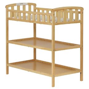 Dream On Me Emily Changing Table, Compact and Lightweight, Solid New Zealand Pinewood, Elevated Safety Rails, Two Storage Shelves, Includes Water-Resistant 1" Changing Pad — Natural in Saudi Arabia
