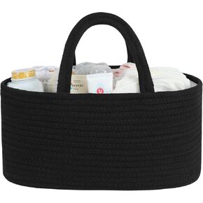 Black Baby Diaper Caddy Organizer for Boy or Car-Woven Rope Diaper Caddy Basket for Changing Table-Portable Diaper Organizer Caddy Bag-Baby Organizer-Baby Shower Gifts Newborn Registry Must Have