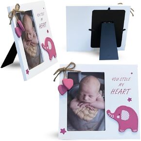 Baby Boy You Stole My Heart Newborn Baby Wooden Baby Picture Frame | Perfect for Baby Shower, Pregnancy Gift, Mom Gifts, Grandma Gift Ideas | Fits 4 x 6 Pic (Blue)