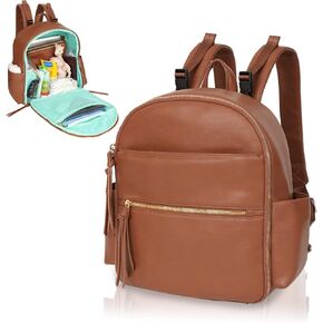 MOMINSIDE Small Diaper Bag Backpack, Mini Diaper Bag with 11 Pockets, Leather Travel Baby Bag for Baby Girls, Diaper Bag Organizers, 2 Insulated Pockets, Stroller Straps, Baby Registry (Black) in Saudi Arabia