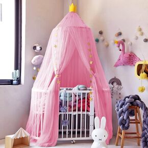 Jolitac Princess Bed Canopy for Girls Room Decor Round Lace Mosquito Net Play Tent Reading Nook Canopies Yarn Girl Dome Netting Castle (Light red) in Saudi Arabia