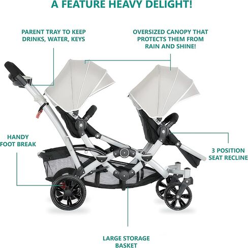 Track Tandem Double Umbrella Stroller in Black, Lightweight Double Stroller for Infant and Toddler, Multi-Position Reversible & Reclining Seats, Large Storage Basket and Canopy in Kuwait