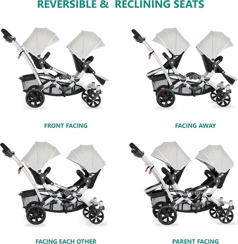 Track Tandem Double Umbrella Stroller in Black, Lightweight Double Stroller for Infant and Toddler, Multi-Position Reversible & Reclining Seats, Large Storage Basket and Canopy in Kuwait