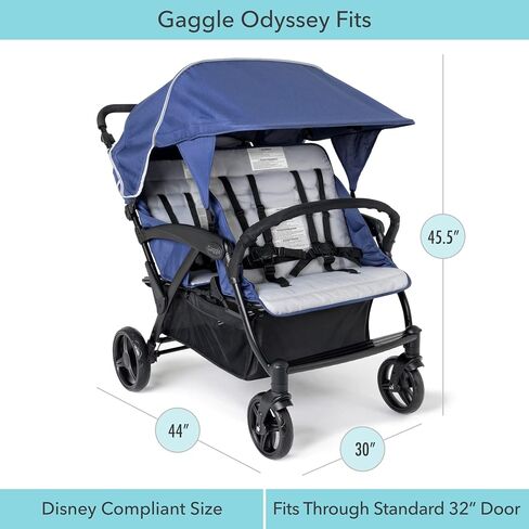 عربة أطفال Gaggle من Foundations Odyssey رباعية المقاعد ذات 4 مقاعد مع مظلة لعربة الأطفال ومقاعد مقعد، وحزام 5 نقاط، وفرامل للقدم، وامتصاص الصدمات لجميع عجلات التضاريس (أزرق/أسود) in Kuwait