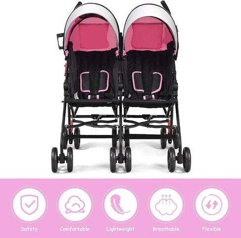 HONEY JOY Double Stroller, Compact Lightweight Stroller Side by Side, Adjustable Canopy, Cup Holder & Storage Bag, Travel Stroller for Airplane, Foldable Twin Umbrella Stroller for Infant and Toddler in Saudi Arabia