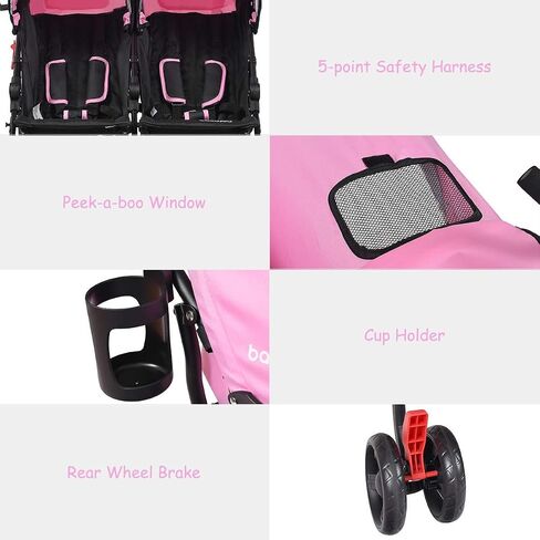 HONEY JOY Double Stroller, Compact Lightweight Stroller Side by Side, Adjustable Canopy, Cup Holder & Storage Bag, Travel Stroller for Airplane, Foldable Twin Umbrella Stroller for Infant and Toddler in Saudi Arabia