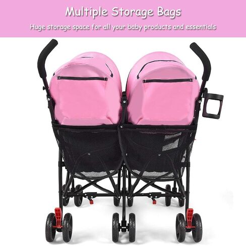 HONEY JOY Double Stroller, Compact Lightweight Stroller Side by Side, Adjustable Canopy, Cup Holder & Storage Bag, Travel Stroller for Airplane, Foldable Twin Umbrella Stroller for Infant and Toddler in Saudi Arabia