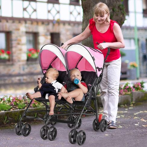HONEY JOY Double Stroller, Compact Lightweight Stroller Side by Side, Adjustable Canopy, Cup Holder & Storage Bag, Travel Stroller for Airplane, Foldable Twin Umbrella Stroller for Infant and Toddler in Saudi Arabia