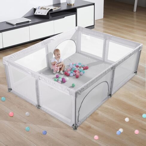 Baby Playpen, Playpen for Babies, Extra Large Play Yard for Infants Toddlers, Indoor Safety Kids Activity Center, Anti Fall Baby Fence with Window Gates(79x59x27 Inches, Grey) in Saudi Arabia