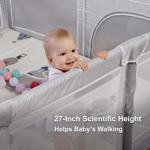 Baby Playpen, Playpen for Babies, Extra Large Play Yard for Infants Toddlers, Indoor Safety Kids Activity Center, Anti Fall Baby Fence with Window Gates(79x59x27 Inches, Grey) in Saudi Arabia