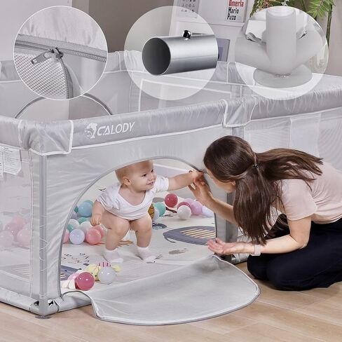 Baby Playpen, Playpen for Babies, Extra Large Play Yard for Infants Toddlers, Indoor Safety Kids Activity Center, Anti Fall Baby Fence with Window Gates(79x59x27 Inches, Grey) in Saudi Arabia
