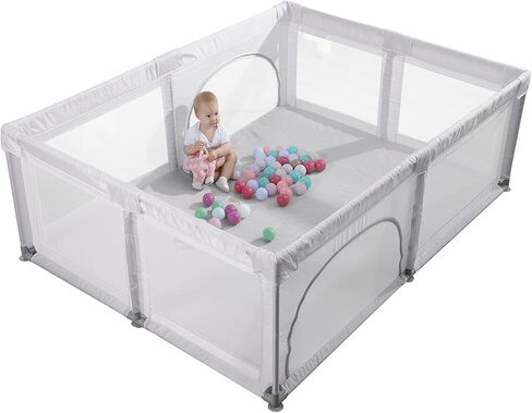 Baby Playpen, Playpen for Babies, Extra Large Play Yard for Infants Toddlers, Indoor Safety Kids Activity Center, Anti Fall Baby Fence with Window Gates(79x59x27 Inches, Grey) in Saudi Arabia
