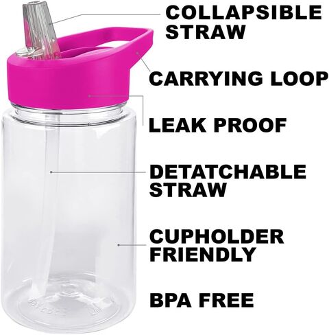 LOGOVISION Peppa Pig Kids Tritan Plastic Water Bottle with Straw Lid and Handle, Reusable Tumbler for Toddlers, Unisex for Girls and Boys, 12oz, Peppa Stuff Pattern in Saudi Arabia
