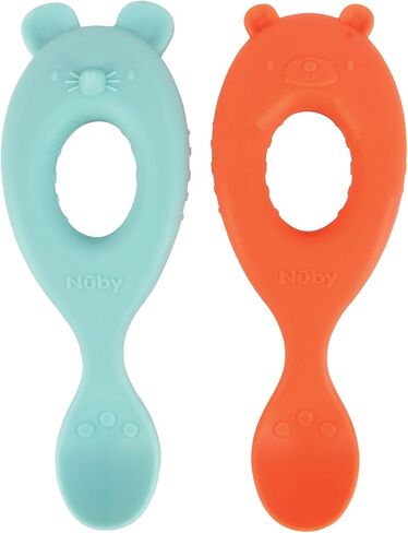 Nuby 2-Pack Silicone Easy Grip Animal Character Spoons - 6+ Months in Saudi Arabia
