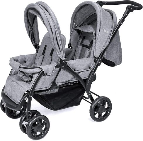 BABY JOY Double Stroller, Foldable Lightweight Twin Stroller with Tandem Seating, Adjustable Backrest/Canopy/Footrest, 5-Point Harness, Storage Basket, Newborn and Toddler (Black) in Saudi Arabia