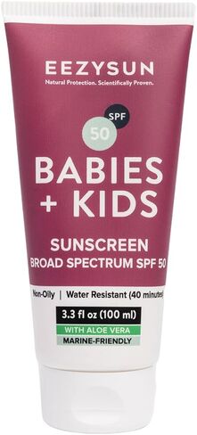 EEZYSUN SPF50 Sunscreen for Babies & Kids - Mineral Sunscreen for Face - Dermatologically Tested for Sensitive Skin - Contains Aloe Vera, Sweat/Water Resistant, Cruelty-Free, Reef Safe Sunscreen (3.3 FL OZ) in Saudi Arabia