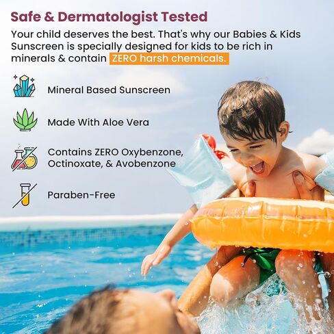 EEZYSUN SPF50 Sunscreen for Babies & Kids - Mineral Sunscreen for Face - Dermatologically Tested for Sensitive Skin - Contains Aloe Vera, Sweat/Water Resistant, Cruelty-Free, Reef Safe Sunscreen (3.3 FL OZ) in Saudi Arabia