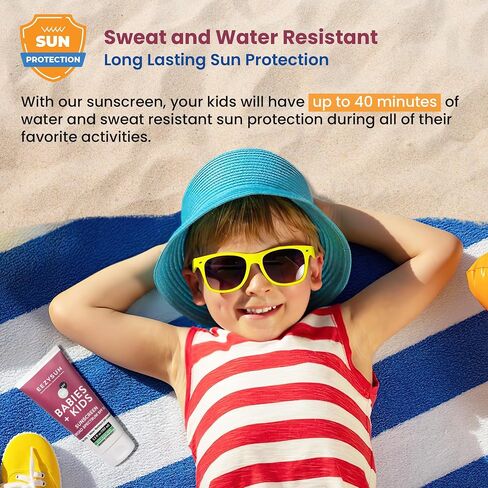 EEZYSUN SPF50 Sunscreen for Babies & Kids - Mineral Sunscreen for Face - Dermatologically Tested for Sensitive Skin - Contains Aloe Vera, Sweat/Water Resistant, Cruelty-Free, Reef Safe Sunscreen (3.3 FL OZ) in Saudi Arabia