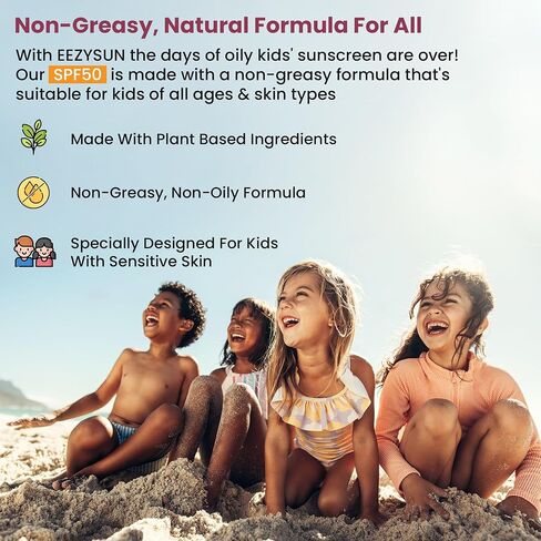 EEZYSUN SPF50 Sunscreen for Babies & Kids - Mineral Sunscreen for Face - Dermatologically Tested for Sensitive Skin - Contains Aloe Vera, Sweat/Water Resistant, Cruelty-Free, Reef Safe Sunscreen (3.3 FL OZ) in Saudi Arabia