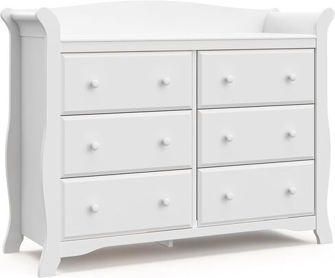 Storkcraft Avalon 6 Drawer Double Dresser (White) – Dresser for Kids Bedroom, Nursery Dresser Organizer, Chest of Drawers for Bedroom with 6 Drawers, Classic Design for Children’s Bedroom in Kuwait