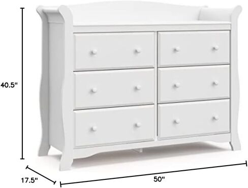 Storkcraft Avalon 6 Drawer Double Dresser (White) – Dresser for Kids Bedroom, Nursery Dresser Organizer, Chest of Drawers for Bedroom with 6 Drawers, Classic Design for Children’s Bedroom in Kuwait