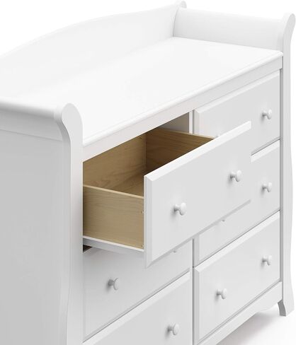 Storkcraft Avalon 6 Drawer Double Dresser (White) – Dresser for Kids Bedroom, Nursery Dresser Organizer, Chest of Drawers for Bedroom with 6 Drawers, Classic Design for Children’s Bedroom in Kuwait