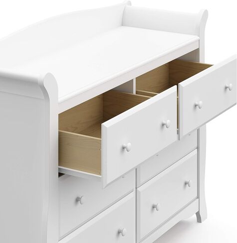 Storkcraft Avalon 6 Drawer Double Dresser (White) – Dresser for Kids Bedroom, Nursery Dresser Organizer, Chest of Drawers for Bedroom with 6 Drawers, Classic Design for Children’s Bedroom in Kuwait
