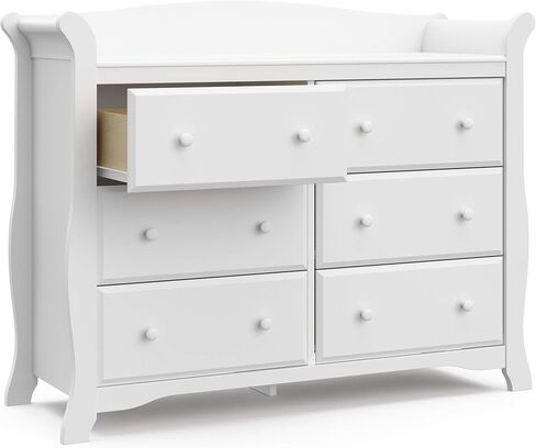 Storkcraft Avalon 6 Drawer Double Dresser (White) – Dresser for Kids Bedroom, Nursery Dresser Organizer, Chest of Drawers for Bedroom with 6 Drawers, Classic Design for Children’s Bedroom in Kuwait