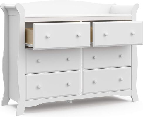 Storkcraft Avalon 6 Drawer Double Dresser (White) – Dresser for Kids Bedroom, Nursery Dresser Organizer, Chest of Drawers for Bedroom with 6 Drawers, Classic Design for Children’s Bedroom in Kuwait