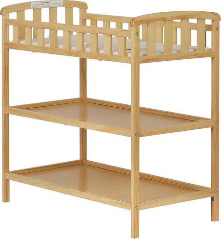 Dream On Me Emily Changing Table, Compact and Lightweight, Solid New Zealand Pinewood, Elevated Safety Rails, Two Storage Shelves, Includes Water-Resistant 1" Changing Pad — Natural in Saudi Arabia