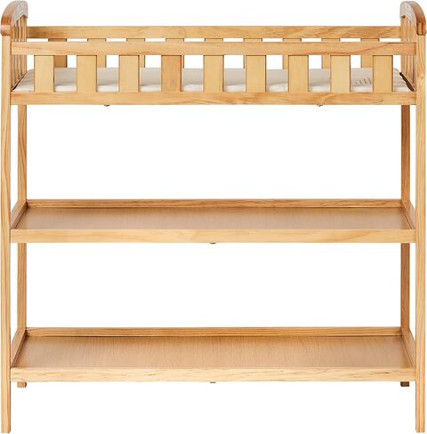 Dream On Me Emily Changing Table, Compact and Lightweight, Solid New Zealand Pinewood, Elevated Safety Rails, Two Storage Shelves, Includes Water-Resistant 1" Changing Pad — Natural in Saudi Arabia