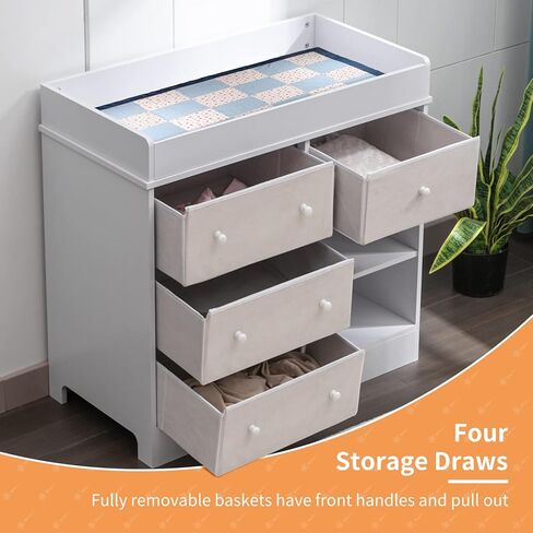 طاولة تغيير الحفاضات مع 4 أدراج، طاولة تغيير الحفاضات مع سطح تغيير ورفين، محطة تغيير حفاضات الأطفال الرضع لغرفة نوم الأطفال وغرفة المعيشة، محطة تغيير حفاضات الأطفال in Kuwait