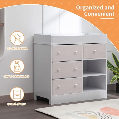 طاولة تغيير الحفاضات مع 4 أدراج، طاولة تغيير الحفاضات مع سطح تغيير ورفين، محطة تغيير حفاضات الأطفال الرضع لغرفة نوم الأطفال وغرفة المعيشة، محطة تغيير حفاضات الأطفال in Kuwait