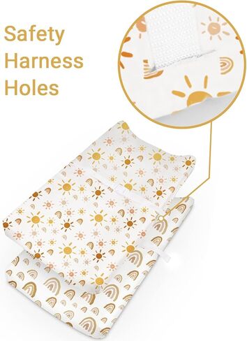 غطاء وسادة تغيير الحفاضات من بيبي باي فائق النعومة من القطن الناعم لتغيير الحفاضات للرضع من البنات والأولاد - نمط قوس قزح والشمس الأنيق، عبوة من قطعتين in Kuwait