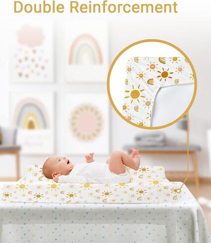 غطاء وسادة تغيير الحفاضات من بيبي باي فائق النعومة من القطن الناعم لتغيير الحفاضات للرضع من البنات والأولاد - نمط قوس قزح والشمس الأنيق، عبوة من قطعتين in Kuwait