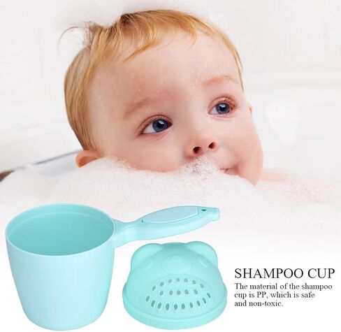 Baby Shampoo Rinse Cup Waterfall Spout Rinse Cup Sprinkler Bottle Cute Bear Shape Shower Water Scoop Head Washing Shampoo Rinse Cup Children's Products Bathroom Accessories(Green) in Saudi Arabia