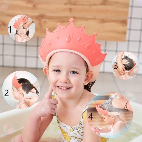Shower Cap Children, Baby Safe Shampoo Cap, Baby Adjustable Shampoo Protection, Shampoo Protection for Children, Washing Hair without Tears, for 0-9 Years Crown (Red) in Saudi Arabia